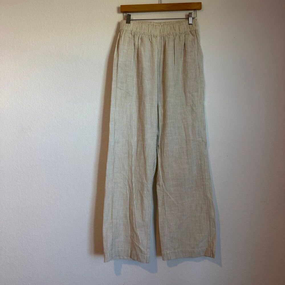 The Normal Brand Beige Striped Cotton Wide Leg Pull On Pants Women's Size Small - Picture 1 of 7